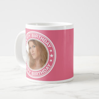 Caneca De Café Grande Feliz quadro de aniversário em rosa