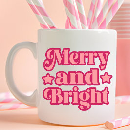 Caneca De Café Grande Feliz rosa vibrante e Natal brilhante