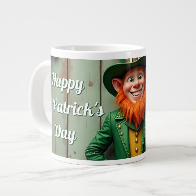 Caneca De Café Grande Feliz Rua do Dia do Patrick Leprechaun (Frente Esquerda)