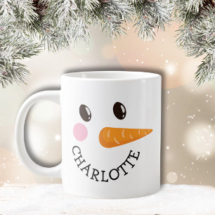 Caneca De Café Grande Feliz Snowman Face Personalizado Nome Dom Feriado 
