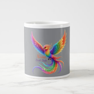 Caneca De Café Grande Fenix Arco-íris Personalizada Nome Data de Nascime