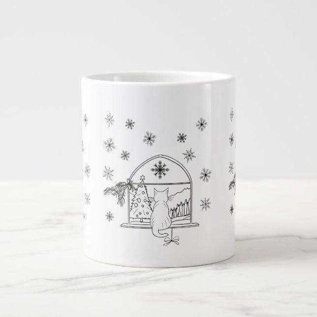 Caneca De Café Grande Feriado festivo de Natal desenhado com uma mão bon (Frente)