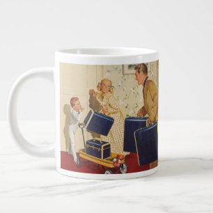 Caneca De Café Grande Férias em Família Antigas, Pai, Filhos e Malas