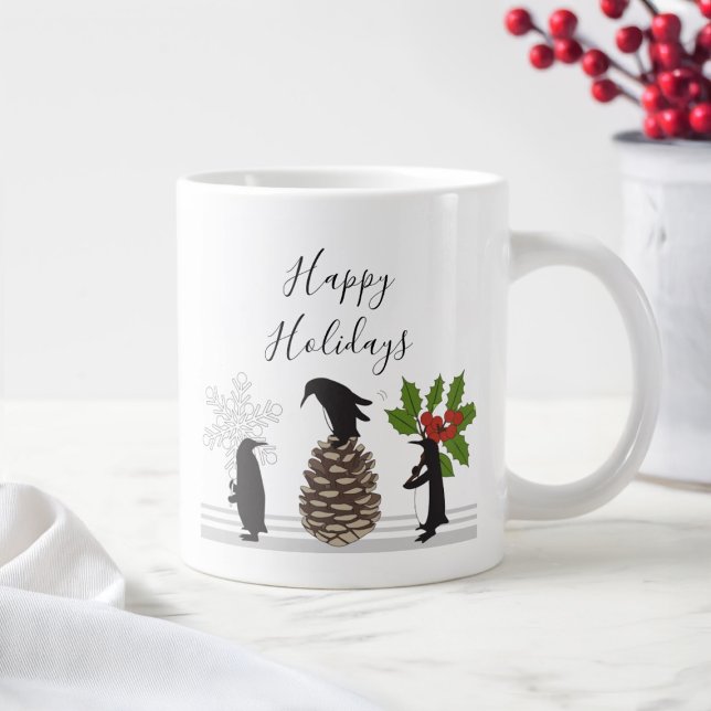 Caneca De Café Grande Férias Felizes Pinguim de Natal Engraçado Fofo (Criador carregado)