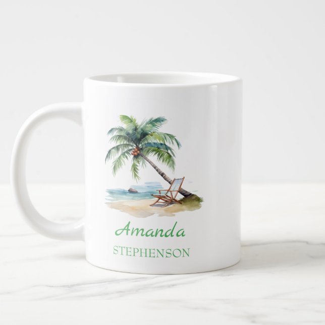 Caneca De Café Grande Férias Personalizadas na Praia  (Esquerda)