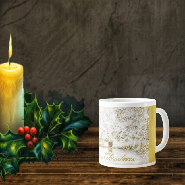 Caneca De Café Grande Ferro na Árvore de Neve (Doesn't this coffee mug reminds you of an old-fashioned Christmas scene?)