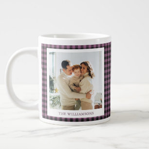 Caneca De Café Grande Festa de Natal com Foto Rústica em Xadrez Roxo Mod