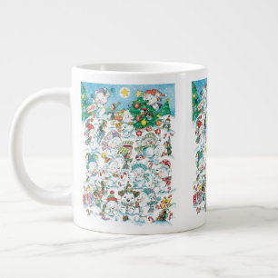 Caneca De Café Grande Festa de Natal de Urso Polar e Pinguim de Desenho 