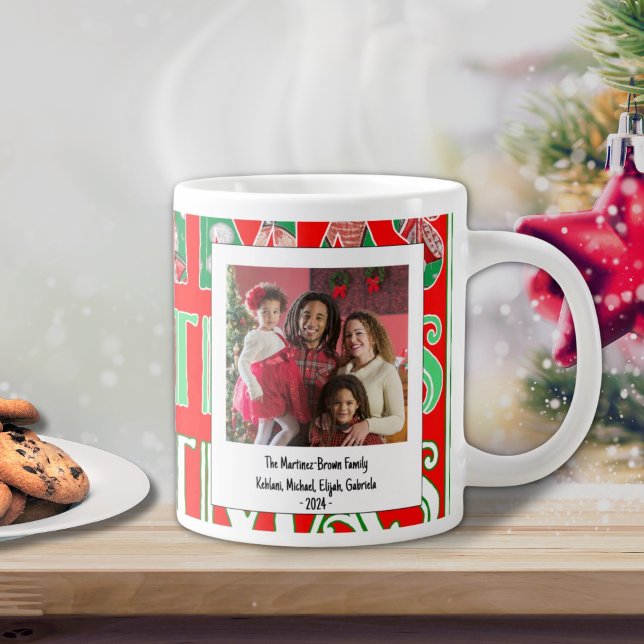 Caneca De Café Grande Festa de Natal Vermelho Verde Personalizada (Criador carregado)