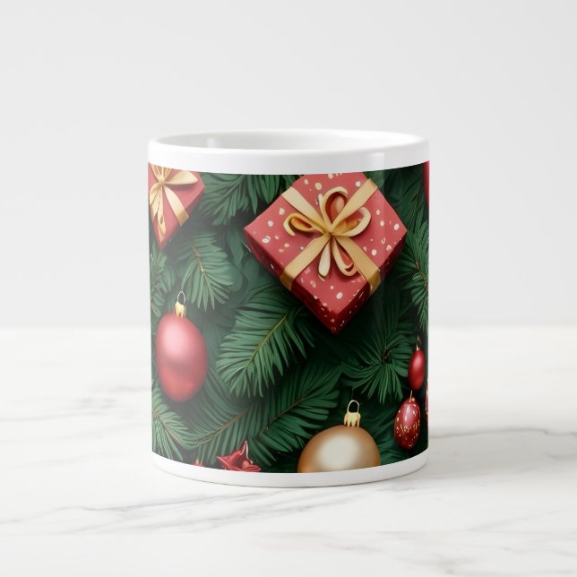 Caneca De Café Grande "Festive Joy — Red & Gold Christmas Magic" (Frente)