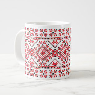 Caneca De Café Grande Festivo Red Black Fair Isle Snowflake Art Motif