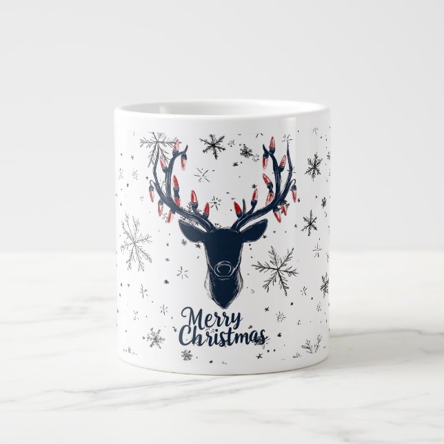 Caneca De Café Grande Festivo Reindeer Christmas Mug (Frente)