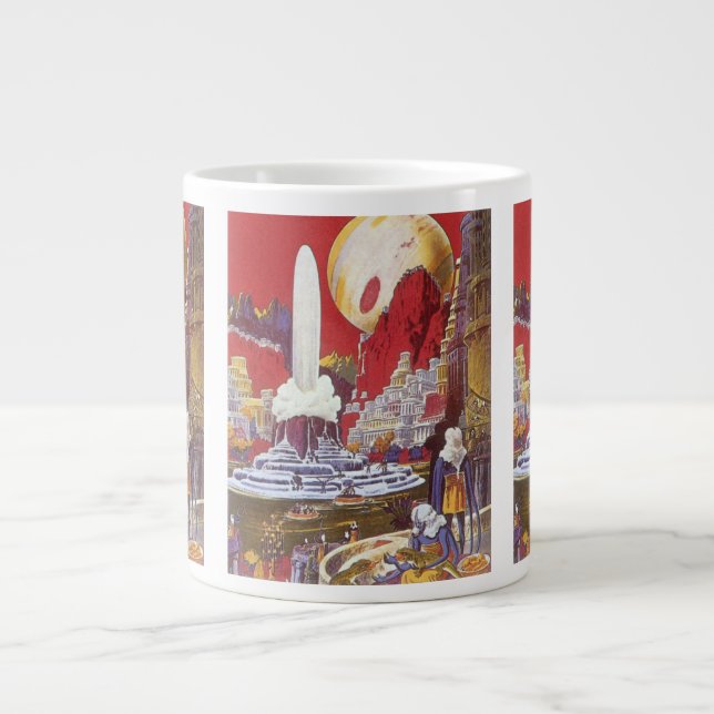 Caneca De Café Grande Ficção científica retrô, a cidade perdida de Atlân (Frente)