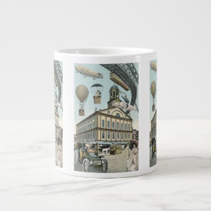 Caneca De Café Grande Ficção científica retrô, cidade steampunk vitorian