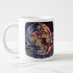 Caneca De Café Grande Ficção Científica Vintage Astronauta Foguete Espaç
