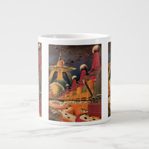 Caneca De Café Grande Ficção Científica Vintage Carro Voador Cidade Futu