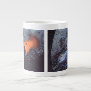 Caneca De Café Grande Ficção científica vintage, foguete lunar decolando