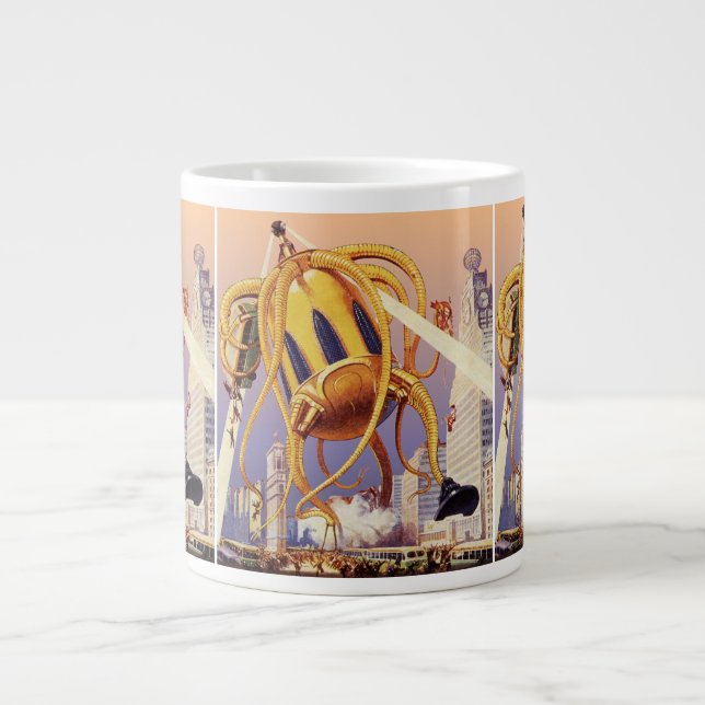 Caneca De Café Grande Ficção Científica Vintage Guerra de Invasão Alien  (Frente)