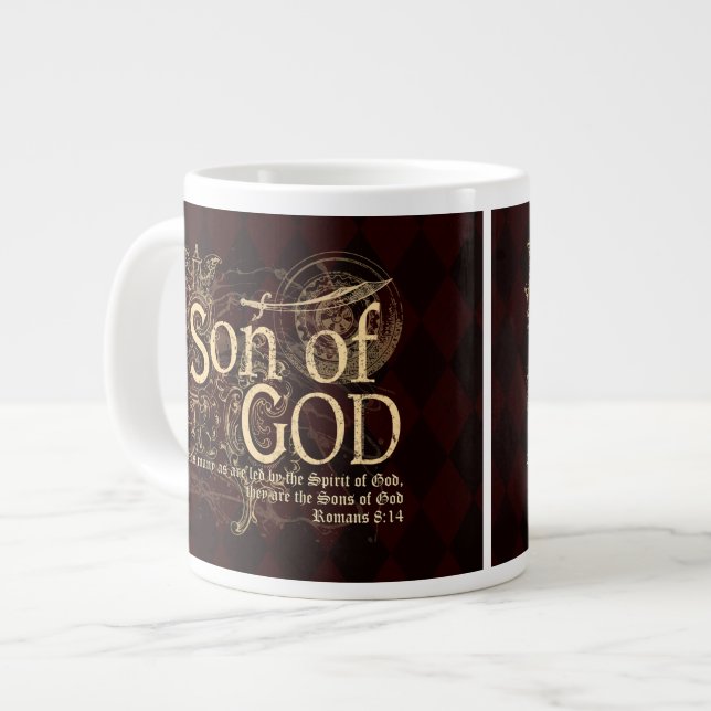 Caneca De Café Grande Filho de Deus, Romanos 8:14 Cristão (Frente Esquerda)