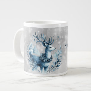 Caneca De Café Grande Filho Feliz Natal Blue Modern Deer