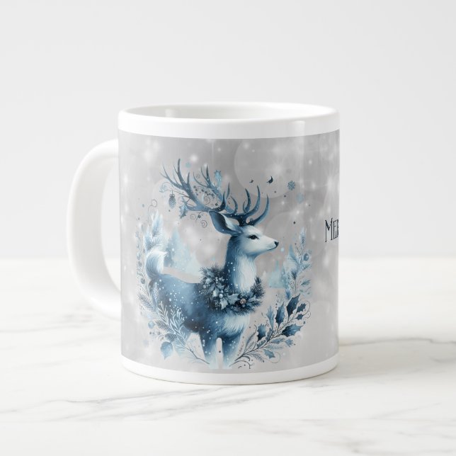Caneca De Café Grande Filho Feliz Natal Blue Modern Deer (Frente Esquerda)
