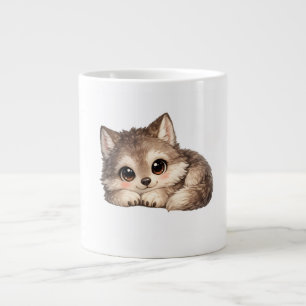 Caneca De Café Grande Filhote de Lobo Kawaii com Olhos Brilhantes e Doce