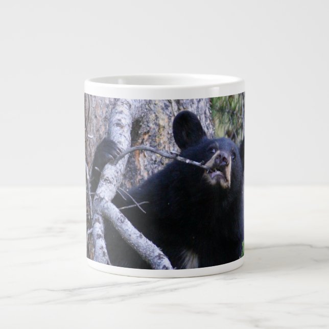 Caneca De Café Grande filhote de urso preto (Frente)