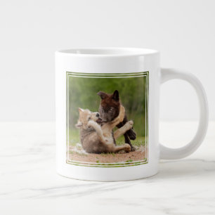 Caneca De Café Grande Filhotes de Lobo Cinzento Lutando