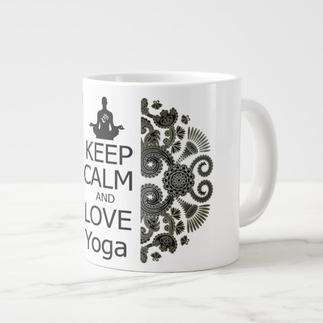Caneca De Café Grande FIQUE CALMO E AME Yoga (Frente Esquerda)