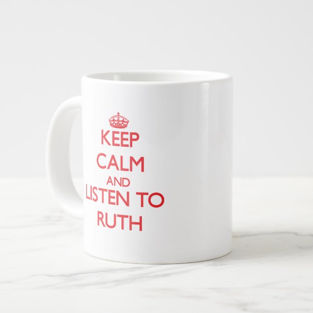 Caneca De Café Grande Fique calmo e escute Ruth (Frente Esquerda)