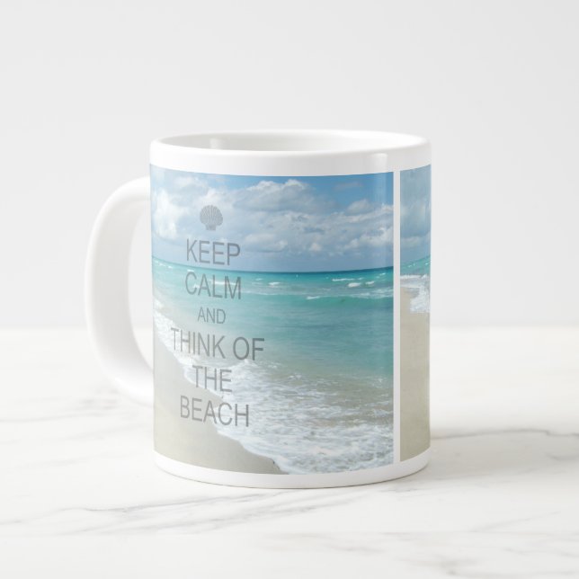 Caneca De Café Grande Fique calmo e pense na praia (Frente Esquerda)