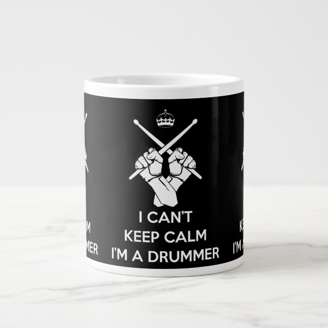 Caneca De Café Grande Fique calmo, sou baterista, não consigo ficar calm (Frente)