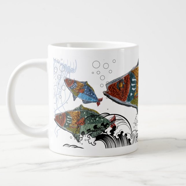 Caneca De Café Grande fish design mug/needle punch design/elements (Esquerda)
