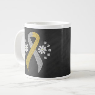 Caneca De Café Grande Fita Dourada e Prateada