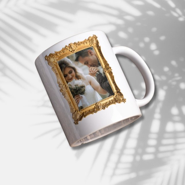 Caneca De Café Grande Fita Personalizada Do Keepsasael De Casamento (Couples Wedding Gift - Custom Photo and Name)