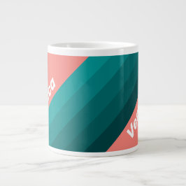 Caneca De Café Grande Flamingo Aqua Listras com Nome