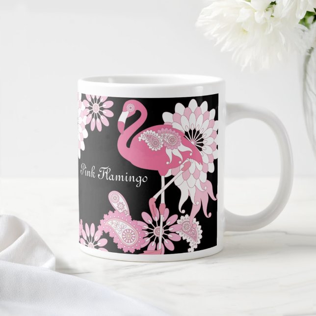 Caneca De Café Grande Flamingo Cor-de-rosa-preto moderno (Criador carregado)