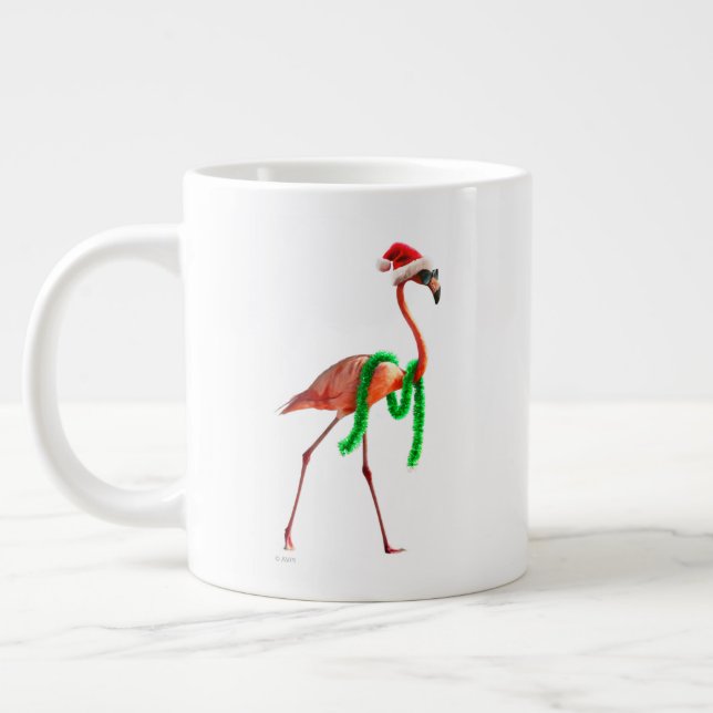 Caneca De Café Grande Flamingo de Natal na Praia (Esquerda)