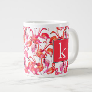 Caneca De Café Grande Flamingo Em Aquarela Adicione Seu Nome