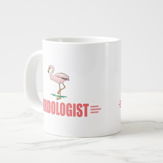 Caneca De Café Grande Flamingo Engraçado de Observação de Aves (Frente Esquerda)