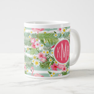 Caneca De Café Grande Flamingos E Stripes Monograma