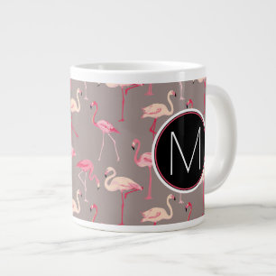 Caneca De Café Grande Flamingos Retro Monograma