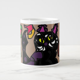 Caneca De Café Grande Flatão de gato preto outono