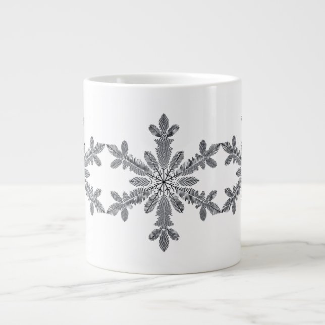 Caneca De Café Grande Floco de neve botânico escuro em preto (Frente)