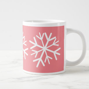 Caneca De Café Grande Floco de Neve Simples Branco Rosa