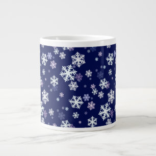 Caneca De Café Grande Flocos de neve azuis e brancos no solo azul escuro