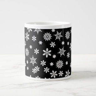 Caneca De Café Grande Flocos de neve brancos em preto