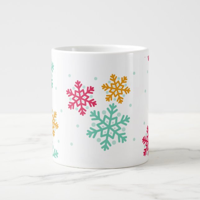 Caneca De Café Grande Flocos de neve coloridos (Frente)