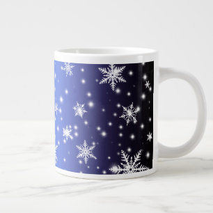 Caneca De Café Grande Flocos de neve e faíscas sobre luz azul Marinho
