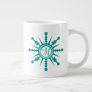 Caneca De Café Grande Flocos de Neve Nome Inicial Geométrico